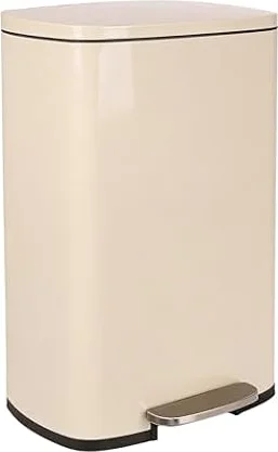 Harbour Housewares 50L Stainless Steel Pedal Bin – Beige Soft Close Kitchen Trash Can with Foot Pedal, Removable Inner Bucket, Hands-Free Rubbish Bin for Home or Office