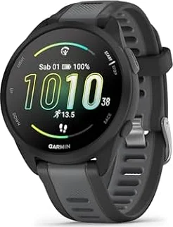 Garmin Forerunner 165, 43mm GPS running smartwatch, lightweight, AMOLED touchscreen, advanced training, insights & features, safety & tracking features, up to 11 days battery life, Black