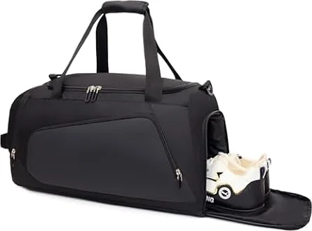 Gym Bag with Shoe Compartment & Wet Pockets for Men/Women, Waterproof Sports Duffle Bags for Workout/Fitness/Travel (Black,20"x11"x11")