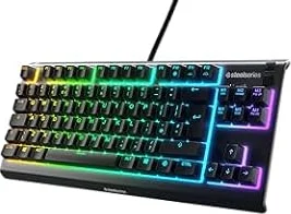 SteelSeries Apex 3 TKL Gaming Keyboard - Silent Keyboard, Tenkeyless PC Keyboard - 8-Zone RGB Illumination - IP32 Water & Dust Resistant - English QWERTY Layout, Black