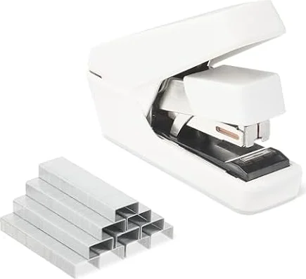 Amazon Basics Office Heavy Duty Stapler, Flat Clinch Effortless, 40 Sheet Capacity, 1000 Staples, No Jam, for Classroom, Office or Desk Use, White, 4.76 x 1.42 x 3.39 inches (LxWxH)