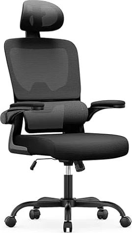 naspaluro Ergonomic Office Chairs, High Big Study Desk Computer Chair with Back Support, Adjustable Headrest and Flip-up Armrests Black Work Chair, Swivel Comfy PC Mesh Office Chairs for Home Office