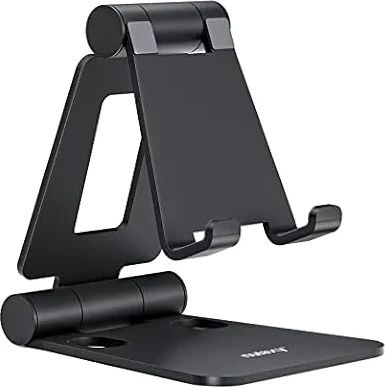 Nulaxy Full Aluminum Dual Folding Mobile Phone Stand for Desk, Black
