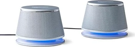 Amazon Basics Stereo 2.0 Speakers for PC or Laptop, 3.5mm Aux input, USB-Powered, 1 Pair, Silver