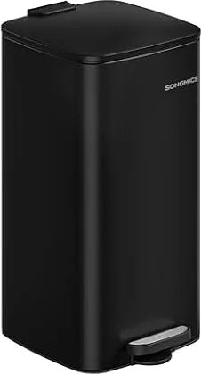 SONGMICS Kitchen Bin, 8-Gallon (30 L) Trash Bin, Steel Pedal Bin, with Inner Bucket, Soft Close and Stays Open, Ink Black LTB593B02