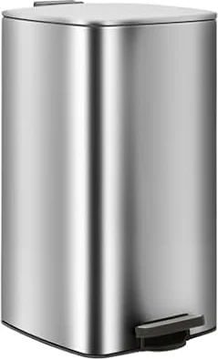 Harbour Housewares 30L Square Pedal Bin – Chrome Stainless Steel Kitchen Trash Can with Soft-Close Lid, Hands-Free Foot Pedal, Removable Inner Bucket & Rubbish Recycling Bin