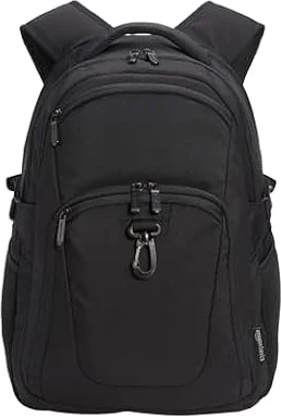 Amazon Basics 15.6-Inch Laptop Backpack, Water Resistant Rucksack for Business Travel, Work or School, Padded Shoulder Straps, Black