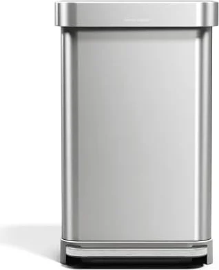 simplehuman 45L Rectangular Kitchen Pedal Bin with Liner Pocket, Silent Soft Close, Strong Pedal, Dent-Proof Lid, Brushed Stainless Steel with Grey Plastic Lid, W 40.5cm x H 65.5cm x D 33.8cm, CW2080