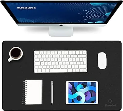 Knodel Desk Pad, Office Desk Mat, 60cm x 35cm PU Leather Desk Blotter, Laptop Desk Mat, Waterproof Desk Writing Pad for Office and Home, Dual-Sided (Black)