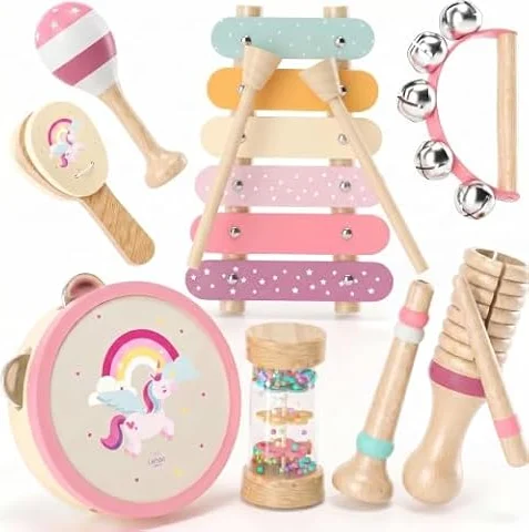Lehoo Castle Wooden Unicorn Musical Instruments for Toddler Girls 1-3