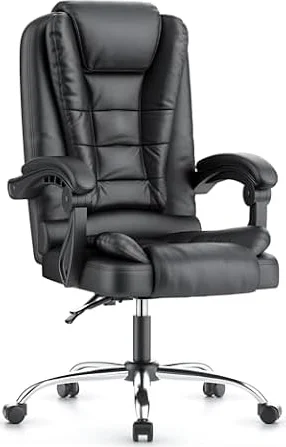 naspaluro Executive Office Chair High Back Desk Chair with Spring-Packed Seat Ergonomic Recliner Computer Chair Gaming Chair with Tilt Function Heavy Duty for Home Office Working (Black PU Leather)