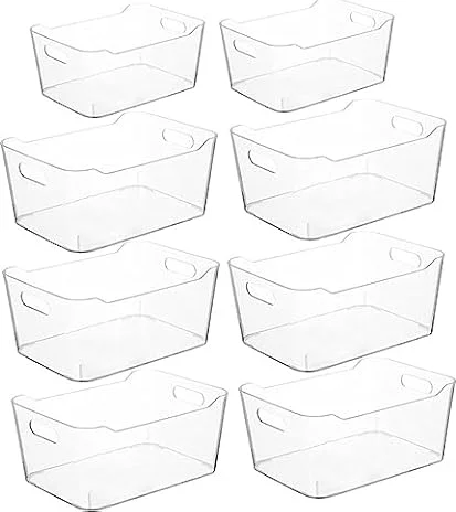 Grace Store 8PCS Clear Plastic Organiser Storage Versatile Kitchen Organiser Tray for Desk, Makeup, Bathroom, Kitchen Pantry Cabinet