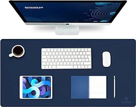 K KNODEL Large Office Desk Mat, Leather Mouse Pad (80x40cm, Dark Blue)