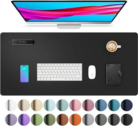 Leather Desk Pad Protector,Mouse Mat,Office Desk Mat,Non-Slip PU Leather Desk Blotter,Laptop Desk Pad,Waterproof Desk Writing Pad for Office and Home (80cm x 40cm, Black)