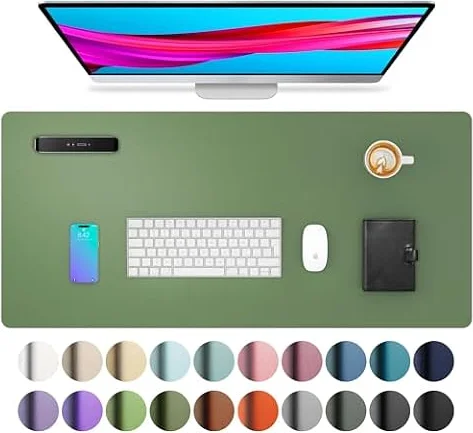 Aothia PU Leather Desk Mat,Large Mouse Mat, 80 x 40 cm, Olive Green