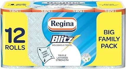Regina Blitz, 12 Rolls of Household Towel, 3-Ply