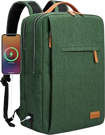 Hp hope Laptop Backpack for Women Travel, Durable Backpacks Carry On, with USB Charging Port, Fits 15.6 Inch Laptop, Waterproof, Resistant Luggage Business Weekender Bag, Green