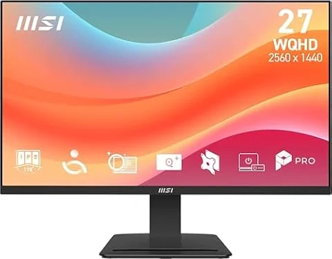 MSI PRO MP273Q E7 27-Inch WQHD Computer Monitor, 2560x1440 IPS, 75Hz, 1ms, HDR Ready, Adaptive-Sync, Eye Care, HDMI 2.0, DP 1.2a, Tilt Adjustable, Vesa Mount, Black