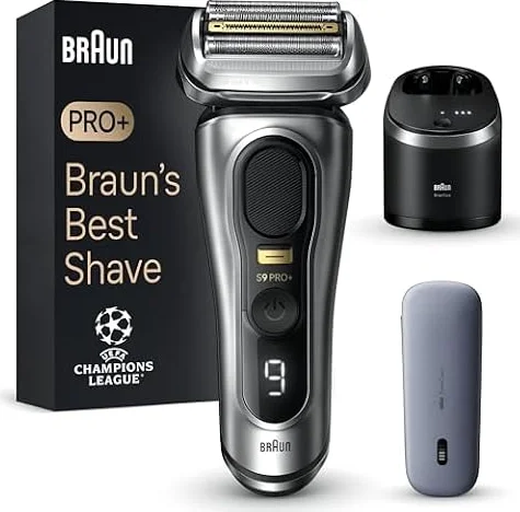 Braun Series 9 PRO+ Electric Shaver for Men, 5 Shave Elements & Precision Hair Trimmer, SmartCare Center, PowerCase, Wet & Dry Electric Razor, 9477cc, Silver