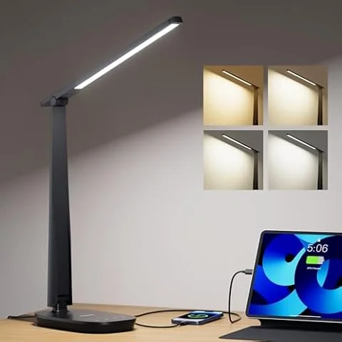 Honeywell LED Desk Lamp Home Office Dimmable with USB Charging Port, Black
