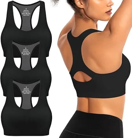 AENLLEY Seamless Wireless Racerback High Impact Sports Bras Women, Yoga Gym Activewear Black