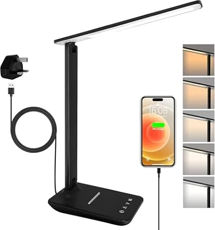 joyshie Desk Lamp Dimmable Led Table Lamp Reading Light with USB Charging Port, 5 Lighting Modes, Touch Control Desk Light, Foldable Nail Lamp for Studying Working Reading Office Bedside