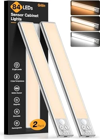 Gritin Under Cabinet Kitchen Lights Rechargeable 2 Pack-3 Color Temps