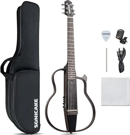SONICAKE QGT-01 Electric Travel Guitar, Portable Solid Mahogany Body