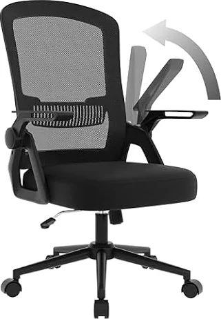 naspaluro Ergonomic Office Desk Chair, Height Adjustable Executive Work Computer Chairs with Padded Seat Cushion, Swivel Mesh Chair with 90° Flip-up Armrest & Lumbar Support for Home/Office