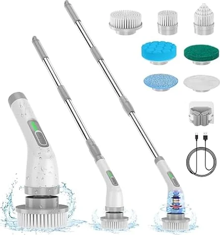 Lightswim Electric Spin Scrubber, Upgrade 7 in 1 Cleaning Brush,420RPM Powerful Cleaning, 1.5H Bathroom Scrubber Dual Speed with Extension Arm for Kitchen, Car, Tile, Wall, Floor, Shower