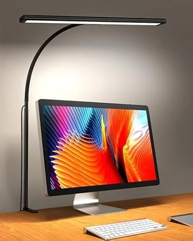 iFalarila 160 LED Desk Lamp - Super Bright Dimmable Clamp Lamp for Home Office with 3 Colour Temperatures and 10 Brightness Levels, Office Lamp with 10W USB Adapter