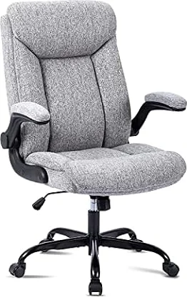 MZLEE Fabric Office Chair for Home Office, Ergonomic Heavy Duty Desk Chair with Flip-up Arms & Lumbar Support, Comfortable Padded Swivel Computer Chair for Bedroom Study, 150KG Capacity, Grey