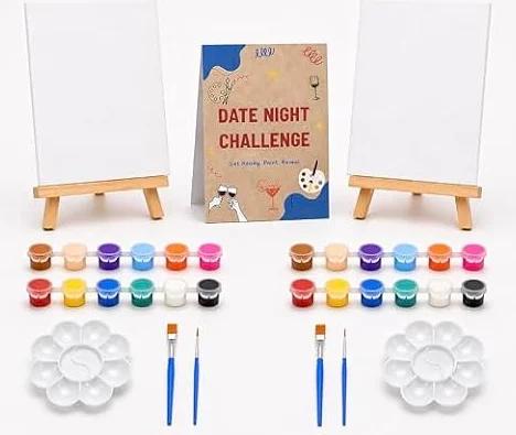 Paint Your Partner Date Night Kit, Painting Challenge - Includes Canvases, Easels, Paints, Brushes, Award Certificate and Mood-Setting Table Tent - Date Night Activities to Create Lasting Memories