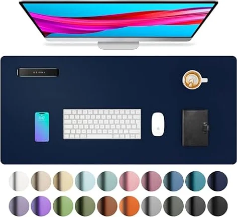 Aothia PU Leather Desk Mat, Large Mouse Mat, 80 x 40 cm, Dark Blue