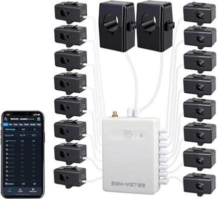 Smart Home Energy Monitor with 16 50A Circuit Level Sensors, Measure Real-Time Power Use, Easy Access to Power Data and History with Mobile App (16