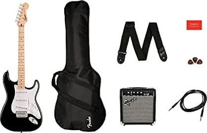 Squier by Fender Sonic Stratocaster Beginner Electric Guitar Pack, Black