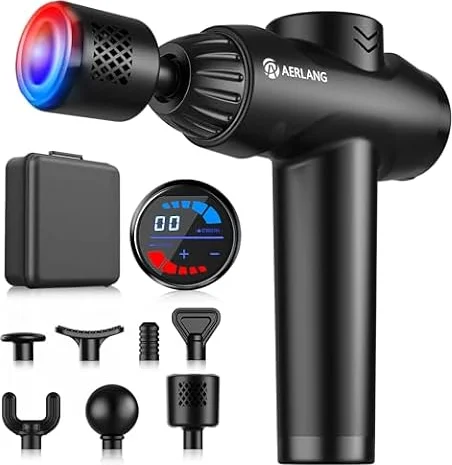 AERLANG Massage Gun with Heat and Cold,Massage Gun Deep Tissue, Muscle Percussion Massager with 20 Speeds with LCD Touch Screen 7 Heads Massager Gun for Home Office Workout Muscle Pain Relief