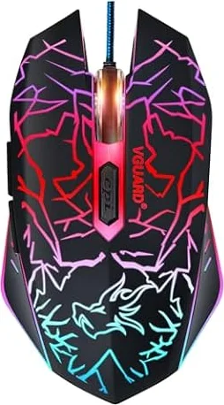 VGUARD Wired Gaming Mouse, 3600 DPI Optical Sensor, RGB Backlit Ergonomic USB PC Mice with 6 Programmable Buttons, 7 Colors LED, Professional Gamer Mouse for Laptop, Computer, Windows/Mac