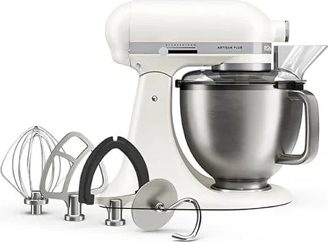 KitchenAid Artisan Plus 4.7L Tilt-Head Stand Mixer, Stainless Steel Bowl, 10 Speeds, Dough Hook, Flat Beater & Wire Whisk Included, Porcelain White