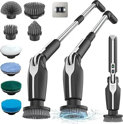 Leebein Electric Spin Scrubber, Upgraded Electric Scrubber for Cleaning, Spin Scrubber with Long Handle & 8 Replaceable Brush Heads, Remote Control Shower Cleaner Brush for Bathroom, Floor