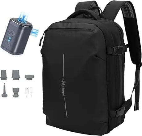 Hp hope Air Backpack with Electric Pump, Waterproof Vacuum Compression Travel Rucksack, 60L Expandable Carry On Bag, TSA Flight Approved Luggage for Business Weekend Trips, University Daily Commute