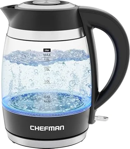 Chefman 1.8L Glass Electric Kettle 3000W, Anti Limescale Filter, BPA Free