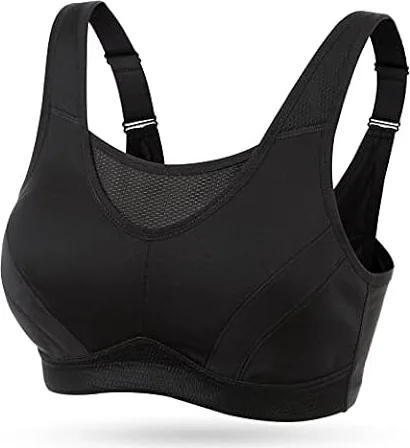 WingsLove Women's High Impact Sports Bra High Support Wireless Adjustable Plus Size for Large Breasts Black