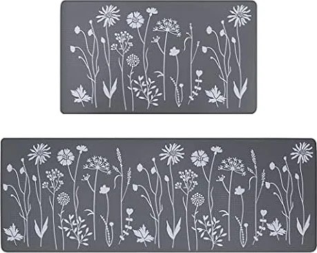 RLAVBL 2 Pieces Kitchen Mats and Rug Set,Non-Slip Washable, Kitchen Floor Mats, Anti Fatigue Kitchen Mat(120x44cm+75x44cm,Grey).