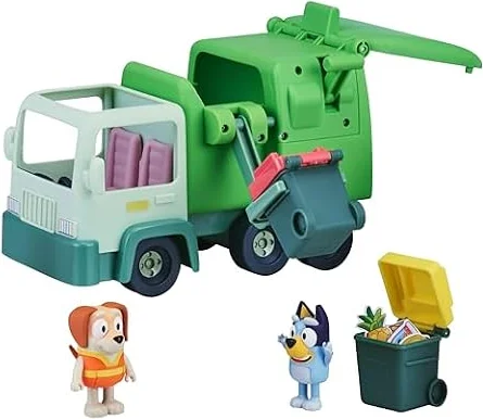 Bluey Garbage Truck Vehicle Playset With Two 2.5"-3" Official Collectable Character Action Figures With The Bin Man And 2 Rubbish Bin Accessories