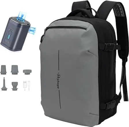 Hp hope Air Backpack with pump, Waterproof Vacpack with Vacuum, 60L Expandable Vacuum Travel, TSA Friendly Flight Approved Carry on for Travel Work Business College