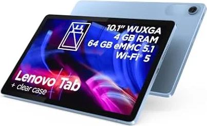 Lenovo Tab Android Tablet | 10.1 inch WUXGA Display | MediaTek Helio G85 | 4GB RAM | 64GB eMMC 5.1 | USB-C | Wi-Fi 5 | Clear Case with Built-in Kickstand Included | Polar Blue