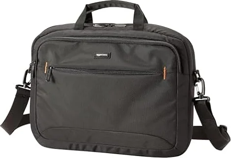 Amazon Basics Compact Laptop Shoulder Bag Carrying Case with Padded Strap and Zippered Accessory Pocket, 1-Pack, 15.6 inch - 39.6 cm, Black