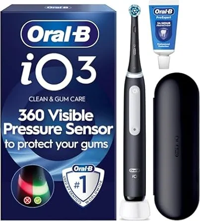 Oral-B iO3 Electric Toothbrush, Matt Black, with Travel Case and Toothpaste