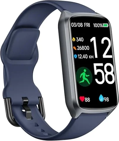 Health Fitness Tracker with 24/7 Heart Rate, Blood Oxygen, Blood Pressure, Sleep Tracker, Step Counter, 5ATM Waterproof Activity Trackers and Smart Watches for Women Men Kids (S & L Bands Included)
